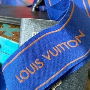 Louis Vuitton Luxurious Thick, Vibrant Blue Ribbon w/Gold Velvet Letter92”length